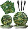 96 Pcs Camo Birthday Plates and Napkins Party Supplies Military Happy Birthday Tableware Set Army Camouflage Party Decorations Favors for Soldier Men for 24 Guests