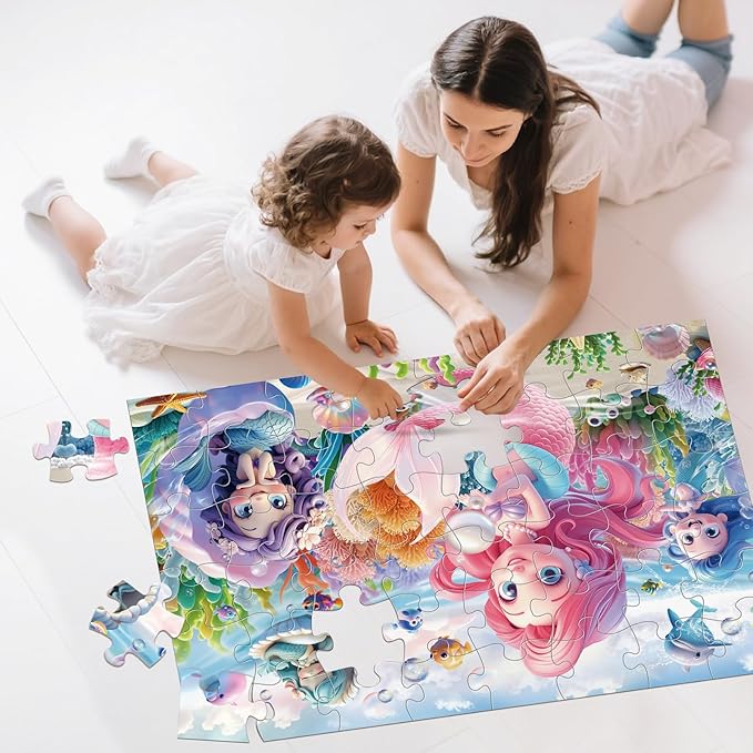 Jumbo Floor Puzzle for Toddlers & Kids Ages 3-5, 48-Piece Mermaid and Underwater Large Jigsaw Puzzle with Educational Fun, Easter Gift for Boys & Girls Ages 4-8