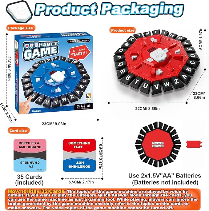 Word Game Family Board Games for Kids & Adults with 2 Modes,220 Topic Categories 24 Letters Pressing Games,Fun Fast-Paced Learning Game,35 Cards,LCD Display Timer,Christmas & Birthday Gifts,Red