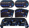 41PCS Navy Blue and Black Birthday Party Decorations Happy Birthday Tableware Supplies Set Including Plates Napkins Tablecloth for Men Women