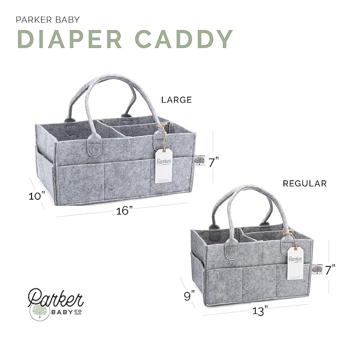 Parker Baby Co. Diaper Caddy - Nursery Storage Bin and Car Organizer for Diapers and Baby Wipes - Gray, Large