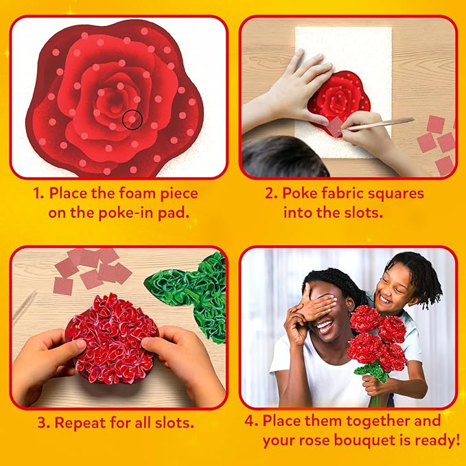 Skillmatics Poke-in Art - Rose Bouquet, DIY Wood Craft Kit, Mother’s Day Gift, Mess-Free Creative Play for Girls and Boys Ages 4, 5, 6, 7, 8, 9, 10, 11, 12, Fine Motor Skills