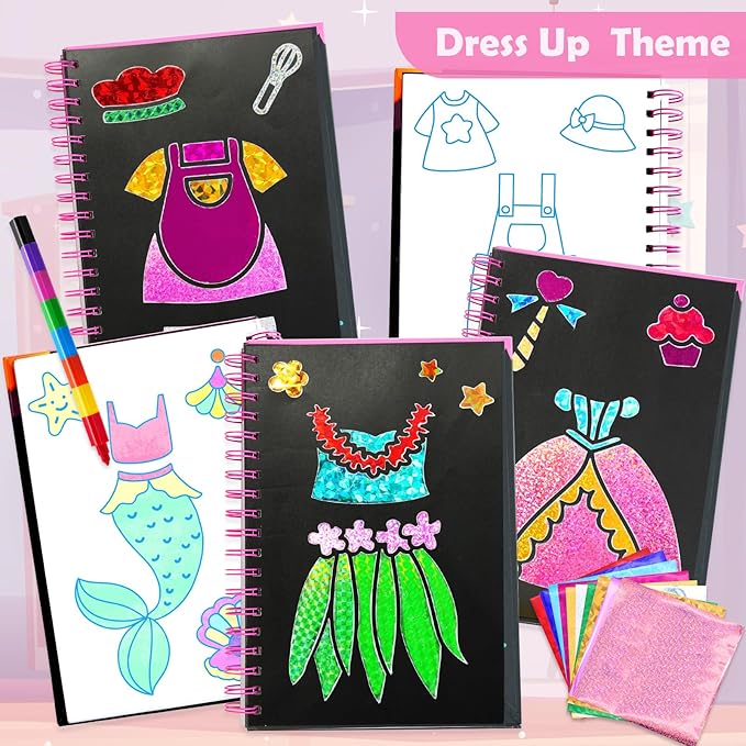 FUNNYB&G Foil Art Crafts for Kids Ages 4-8: Mother's Day 2026, Birthday Gift for Girls, Art and Crafts Supplies, Party Favors, Creative Toys for Girls 4 5 6 7 8 9 Years Old(Dress Up)