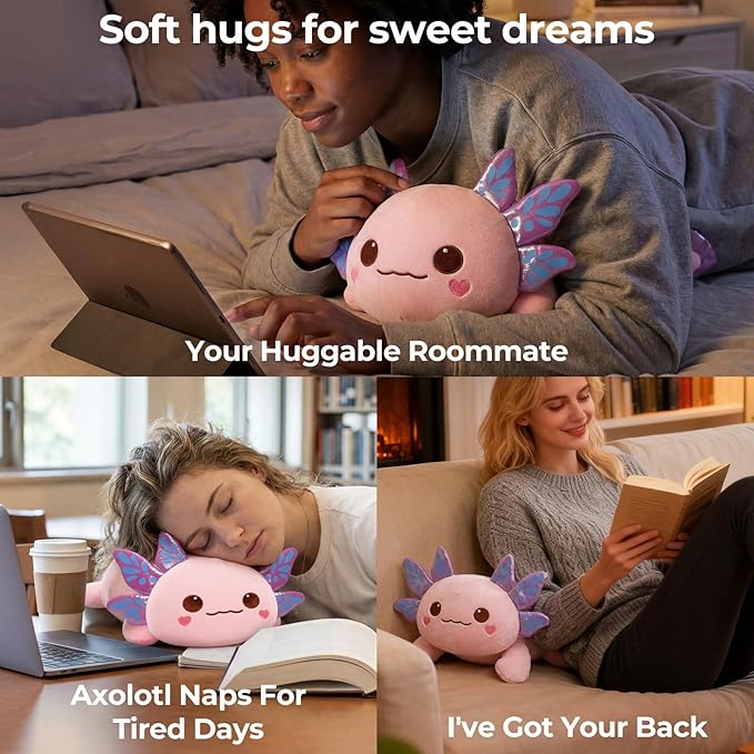 Mewaii Cute Axolotl Plush Pillow, Kawaii Plushies Pink Axolotl Stuffed Animals, Squishy Plushies, Cuddle Plush Pillow for Kids & Girls (13 Inch)