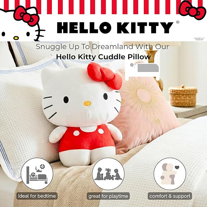Hello Kitty Red Plush Cuddle Pillow Buddy, Kids Bedding Super Soft Kawaii Pillow, (Officially Licensed Product) by Franco Collectibles