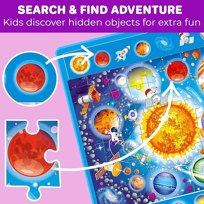QUOKKA Magnetic Puzzles for Toddlers 3-5 – Search & Find 2 Pack 60 Pieces Each – Travel Friendly Board with Hidden Objects, Space Map and Polar Animals – Educational Puzzle Gift for 3 Year Olds