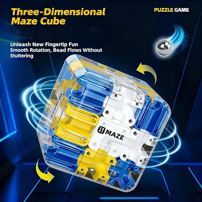 Rubik Race Game Large 3D Labyrinth Cube Puzzle, 3D Puzzles Maze Cube Ball Puzzle, Color-Match Game, Education Sensory Toys Spatial Awareness Brain Training Toy for Stress Relief for Adults Teens(1PC)