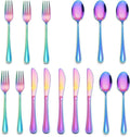 LIANYU 15-Piece Rainbow Kids Silverware Set, Stainless Steel Toddler Utensils Flatware Set, Child Cutlery Tableware Set for 5, Include knife Fork Spoon, Mirror Finished, Dishwasher Safe