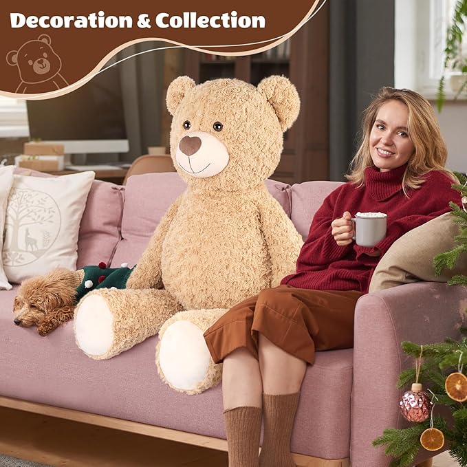 SuzziPals 43 inch Giant Teddy Bear Stuffed Animal, Lifelike Stuffed Animals for Stress Relief & Companion, Extra Soft Fluffy Big Plushies Hugging Pillow, Jumbo Teddy Bears Gifts for Kids Adults