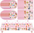 41PCS Pink Dog Birthday Party Decorations Set Puppy Party Supplies Including Dog Girl Party Plates Napkins Tablecloth Serves 20 Guests for Dog Birthday Parties Decorations