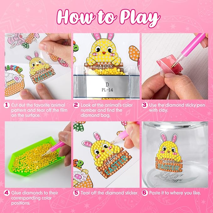 Labeol Diamond Art Kits for Kids Boys and Girls Ages 6-8-10-12 Easy to DIY Creative Diamond Art Sticker Craft by Numbers Kits for Kids and Adult Beginners (Cute Easter)