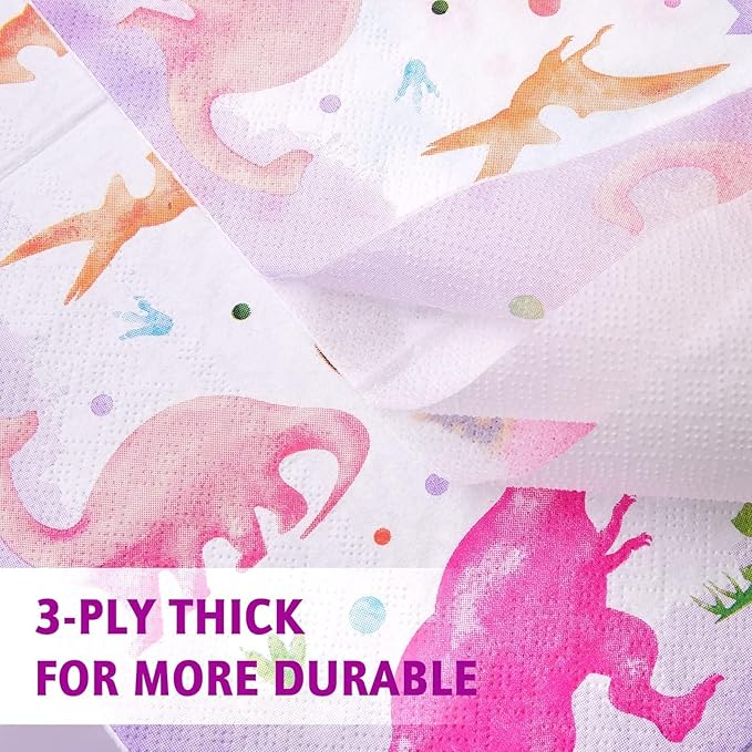 WERNNSAI Girl Dinosaur Party Decorations - 48 PCS Dinosaur Plates and Napkins Pink Dino Birthday Decorations Dino Party Plates Tableware for Kids Birthday Baby Shower Decorations Serves 16 Guests