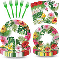 100 Pcs Tropical Luau Party Supplies Set, Serves 25 – Disposable Hibiscus Floral Paper Plates, Napkins, and Forks, Hawaiian Themed Tableware for Summer BBQ, Pool and Beach Aloha Birthday Decorations