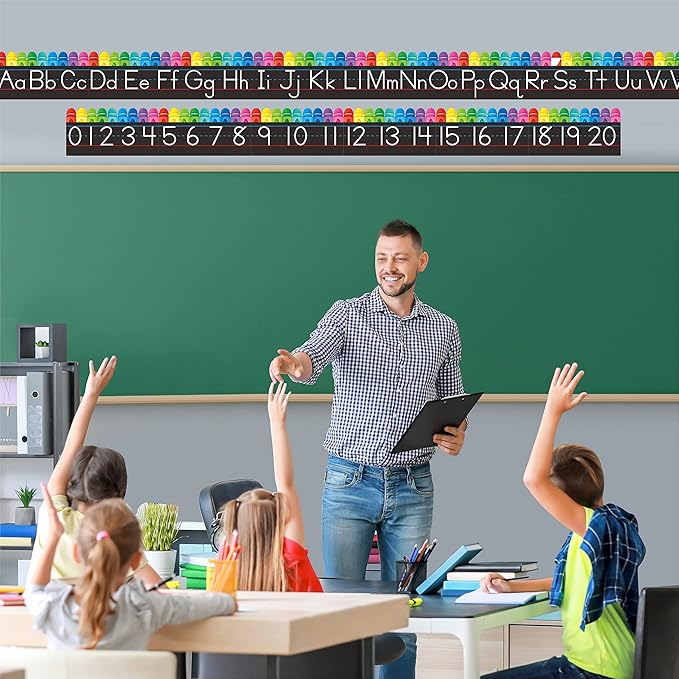 Alphabet Bulletin Board Set, 15 PCS Crayon Die-Cut ABC Wall Decorations 26 Upper & Lower Case Letters Plus 0-20 Numbers for Preschool, Kindergarten Classroom Playroom Bedroom Decorations