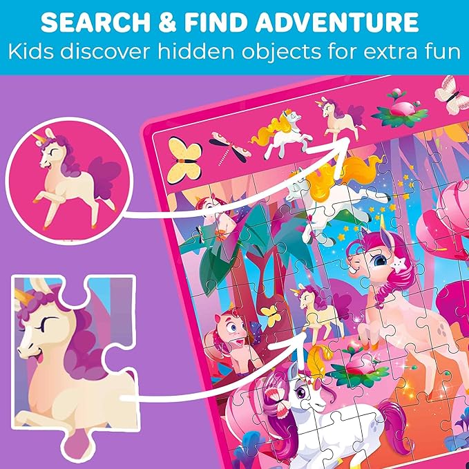 QUOKKA Magnetic Puzzles for Toddlers 3-5 – Search & Find 2 Pack, 60 Pieces Each – Travel Friendly Board with Hidden Objects, Mermaids and Unicorns Scenes – Educational Puzzle Gift for 3 Year Olds
