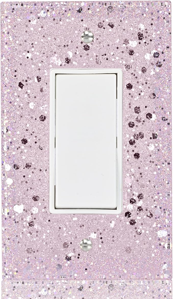Pink Light Switch Cover - Sparkle Wall Outlet Cover for Girls Room - 1-Gang Rocker 5.10"x3.15"