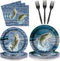 Gone Fishing Party Plates Napkins Gone Fishin' Dinnerware Fishing Themed Tableware for Fishin Tournament Birthday Disposable Paper Plates Napkins Party Decorations Supplies Favors 24 Guests