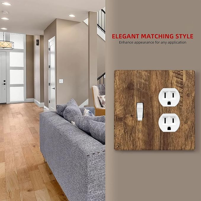 Light Switch Cover Plate Rustic Wood Grain Country Vintage Wooden Board 2 Gang Outlet Covers 1 Toggle 1 Duplex Socket Cover Wallplates Electrical Switch Plate Covers for Farmhouse Home Decor