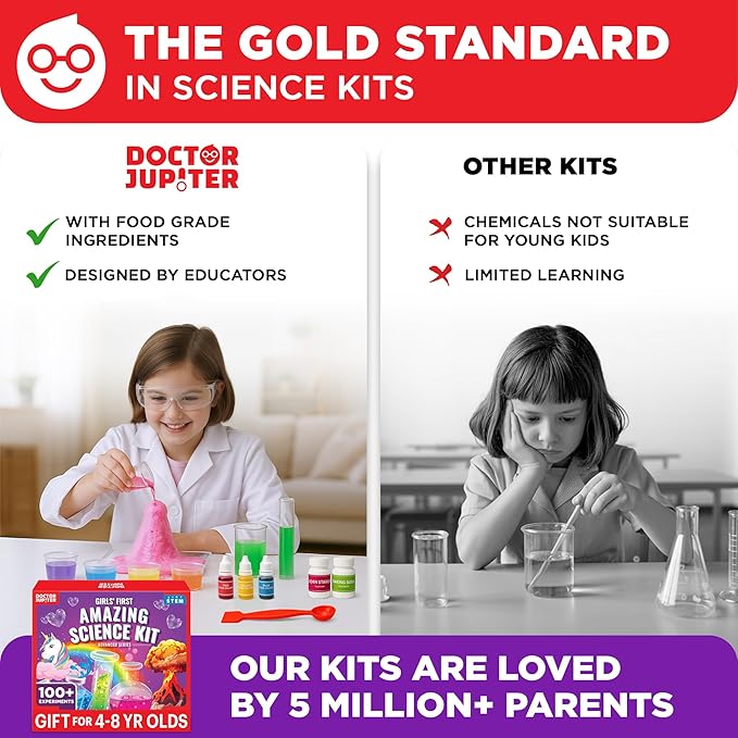 Doctor Jupiter Girls' First Amazing Science Kit for Kids Ages 4-5-6-7-8 | Birthday Gift Ideas for 4+ Year Old Girls | Learning & Educational Projects | STEM Toy with 100+ Experiments