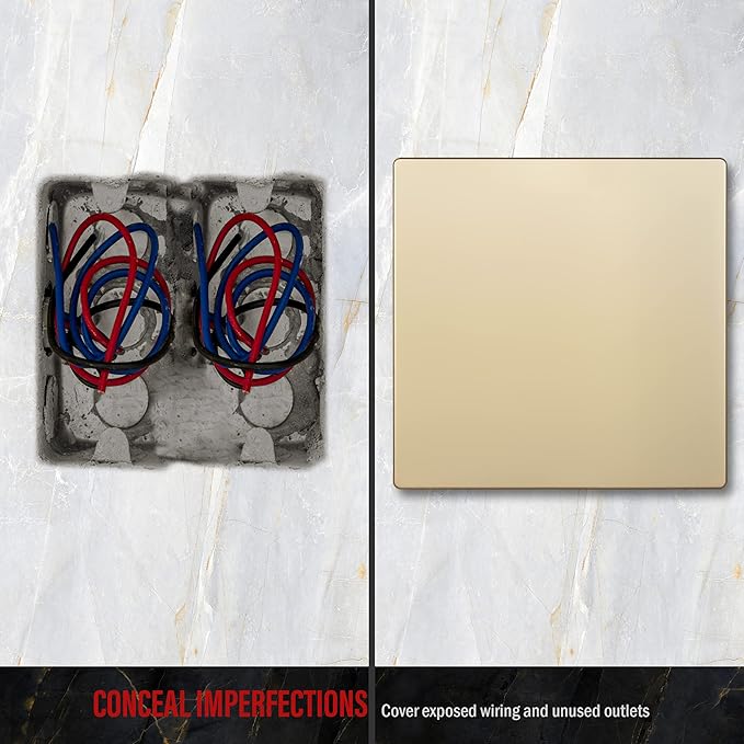 ENERLITES Screwless Double Blank Wall Plate, Child Safe Two Gang Blank Device Outlet Cover, Standard Size, 2-Gang 4.68" x 4.73", Polycarbonate Thermoplastic, UL Listed, SI8802-GD, Gold