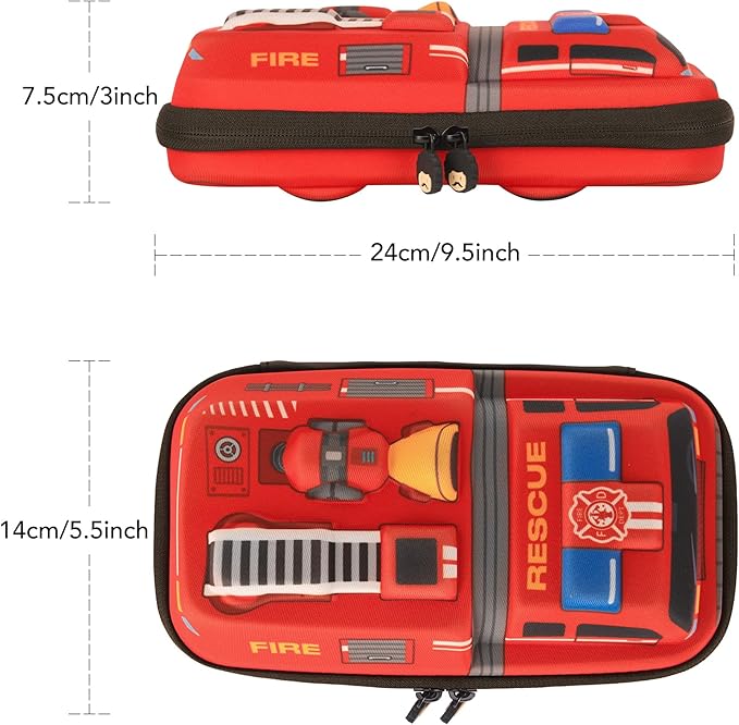 rockpapa Large-Capacity Fire Truck Pencil Case, Pencil Box, Storage Box for School Students Boys Teens Kids Toddlers Red