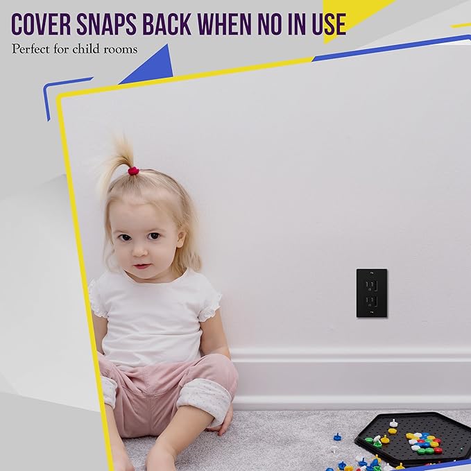 ENERLITES Child Proof Outlet Cover, Self-Closing, Fits Both Duplex and Decorator Outlet, Safety Design, Tamper-Resistant Socket Plug for Receptacle, Size 4.68" x 2.93", 8800-TR, Black
