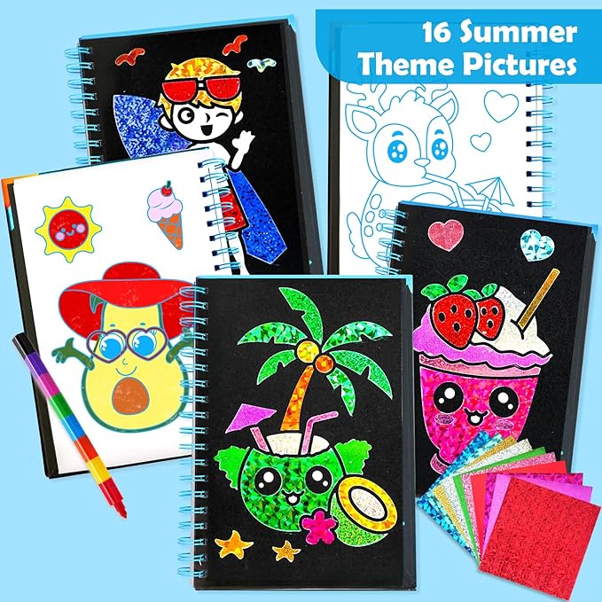 FUNNYB&G Foil Art Crafts for Kids Ages 4-8: Mother's Day 2026, Birthday Gift for Kids, Art and Crafts Supplies, Party Favors, Creative Toys for Kids 4 5 6 7 8 9 Years Old(Summer)