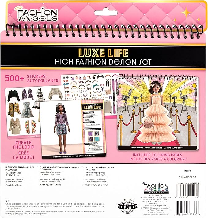 Fashion Angels Luxe Life High Fashion Design Set, Includes 500+ Stickers with Style Boards, Garments, Accessories & Fabric Swatches, Creative Fashion Design Kit for Kids Ages 6+