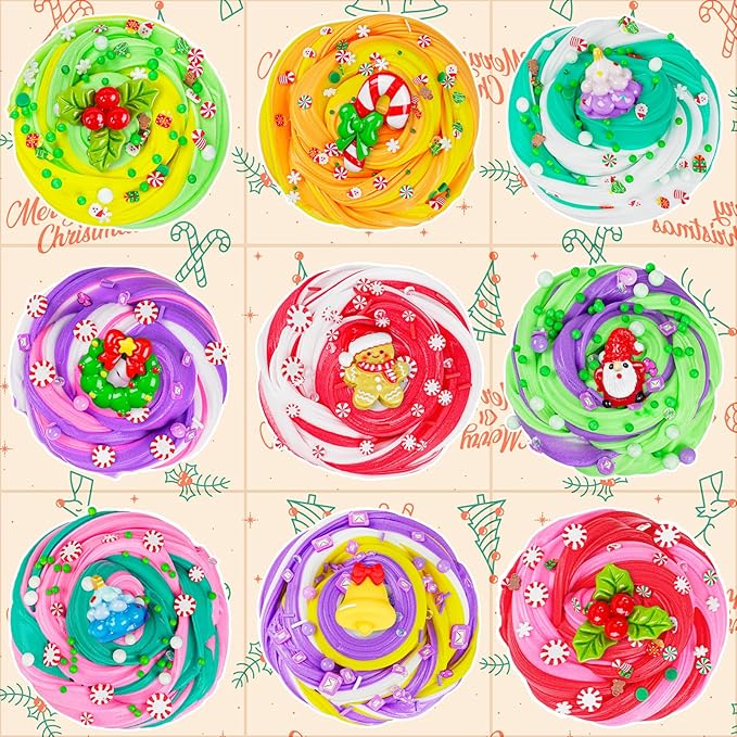 LAWOHO Christmas Stocking Stuffers for Kids, 4 Pack Christmas Slime Balls with Butter Slime & Xmas Add-ins, Slime kit for Girls & Boys Kids Stocking Stuffers, Xmas Gifts for 4 5 6 7 8 9 10+ Year Old