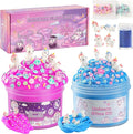 2 Pack 250ml Unicorn Cloud Slime Kit for Girls Boys - Scented Fluffy Cloud Slime with Cute Unicorn Charms - Non-Sticky Sensory Fidget Toys for Stress Relief & ASMR - DIY Slime Gift for Kids