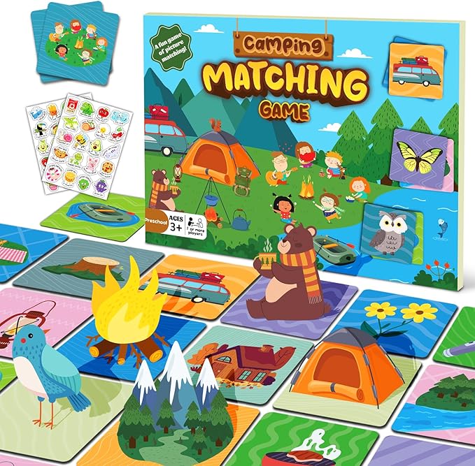 zheyistep 100 PCS Camping Matching Game for Kids Toddlers Memory Game, Toddler Camping Theme Match Games Concentration Card Game for Boys Girls Preschool Learning Activities