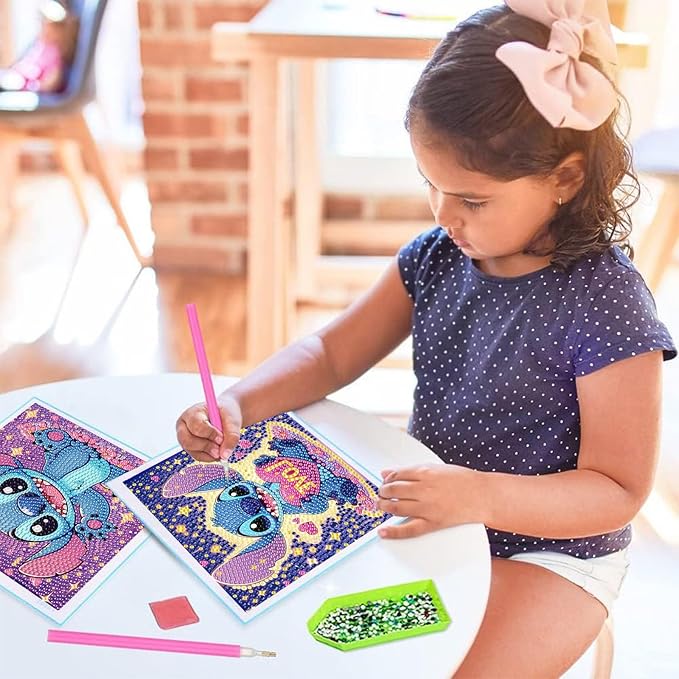 KOJEFCV 4 PCS Diamond Art Painting Kits for Kids,Cartoon Diamond Art for Kids Ages 4-8-12,Cartoon Gem Kit Crafts Beginners for Gift Home Wall Decor(6x6inch)