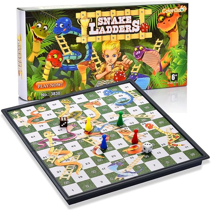 Magnetic Snakes and Ladders Board Games with Folding Board Travel Games Set for Kids and Adults (Magnetic Snakes and Ladders Set) - 9.76 Inches