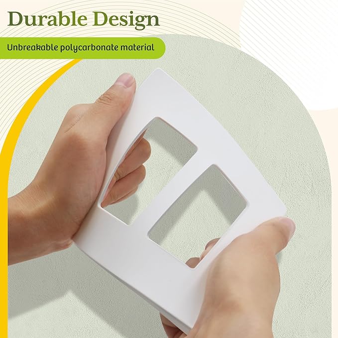 TG Screwless Decorator Wall Plates Child Safe Outlet Covers, Size 2-Gang 4.50" H x 4.55” L, Unbreakable Polycarbonate Thermoplastic, UL Listed, Glossy, White (1 Pack)
