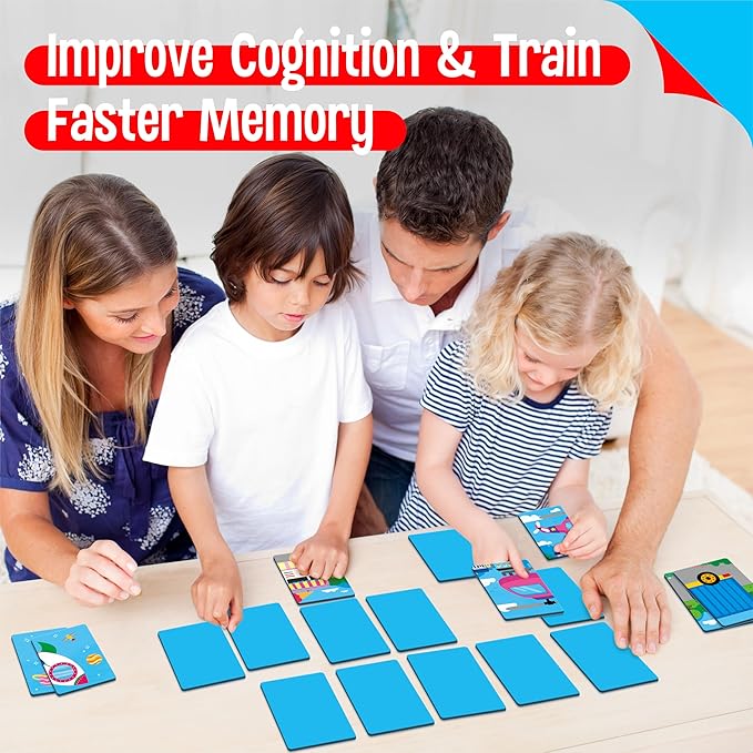SpriteGru Vehicle Memory Game, 28 Chunky Cards Transportation Theme Head Tail Matching Game 1-5 Players Land/Water/Air Vehicles Memory Matching Game for Preschoolers, Toddlers, Kids