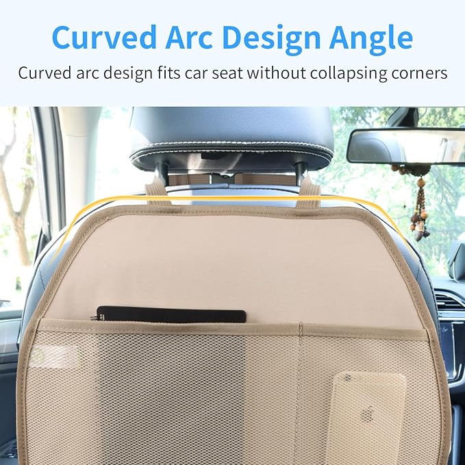 Viaviat Car Seat Protector Large Kick Mat 2 Pack Durable Water Resistant Auto Seat Back Covers with 2 Mesh Pockets Protection Against Dust Mud Scratches (Beige-A, 2-Pack)