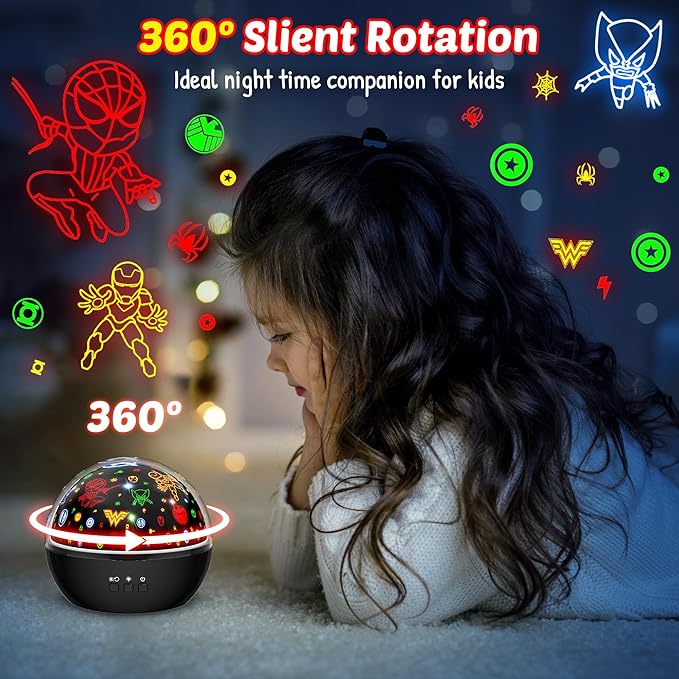 MOKOQI Super Hero Night Light for Boys | Spiderman Night Light and Star Projector 2-in-1 | Avengers Light Projector for Kids Bedroom Decor | Superhero Toys Gifts for Boys 4-6