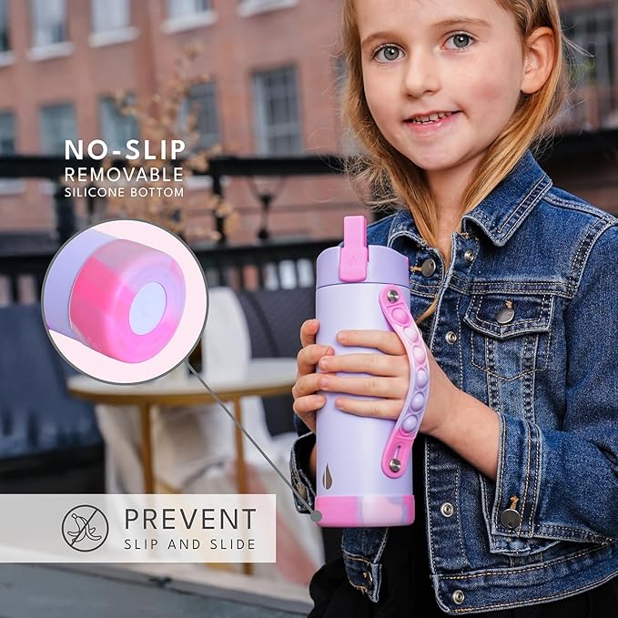 Elemental Iconic Kids Water Bottle for School - 100% Leak-Proof Insulated Water Bottles with Straw Lid & Pop-It Handle for Boys & Girls - Triple-Wall Insulated & BPA-Free, 14oz – Lilac Tie Dye