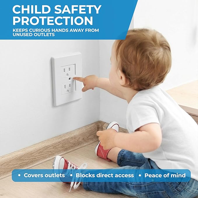Mommy's Helper Safe Plate Self Closing Electrical Outlet Covers, Baby Proofing Safety Wall Socket Plate, Automatic Sliding Cap Cover Standard Wall Outlet Cover, White