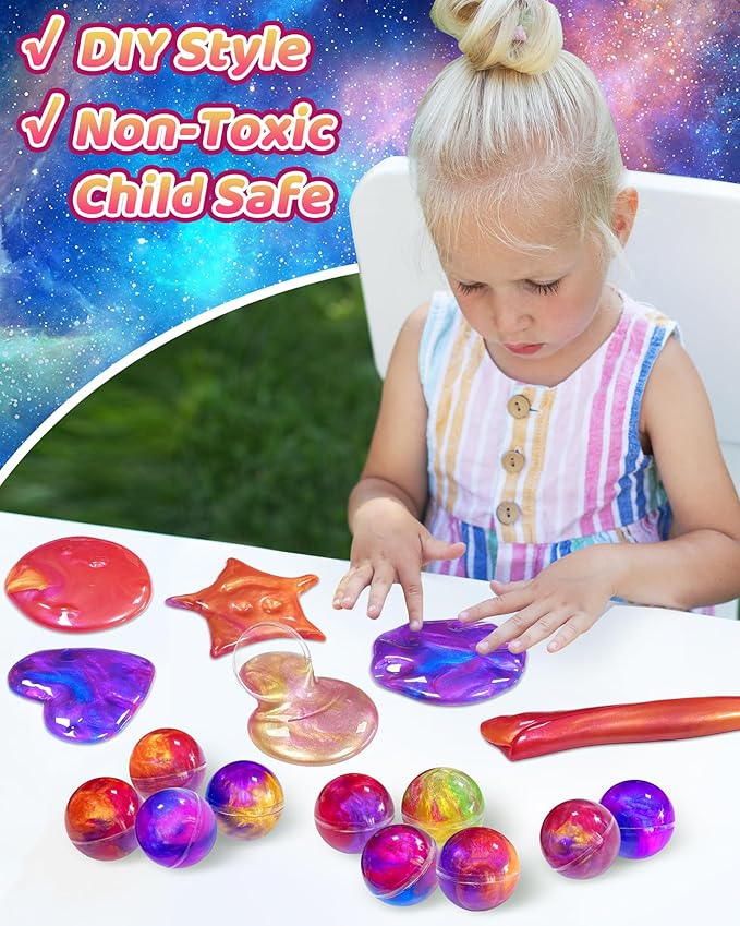 24 Pack Galaxy Slime Party Favors, Non-Sticky, Stress Relief Treasure Box Toys for Classroom Prizes Party Supplies, Student Gifts Birthday Goodie Bags Stuffers for Kids Teens Boys Girls 4-8, 8-12
