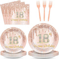 96 Pcs 18th Birthday Decoration for Girls Rose Gold 18th Birthday Plates and Napkins Party Supplies Time to Adult Rose Gold Pink Happy 18 Years Disposable Tableware for 24 Guests Party Decoration