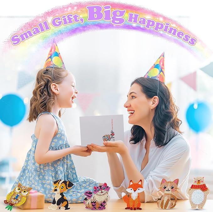 YiConfety Diamond Painting Kits, Kids Diamond Art Gift, Gem Art Kits for Girls Birthday, Arts and Crafts for Kids Ages 6 8 10 (Animal)