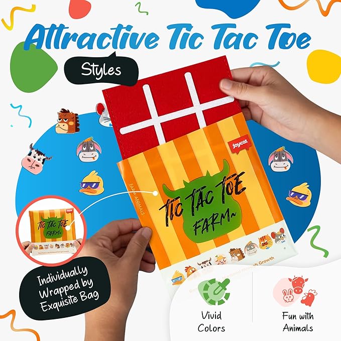 JoyCat 24 Pack Tic Tac Toe Party Favors for Kids, Felt Travel Board Games with Storage Pouch, Classroom Prizes, Goodie Bag Stuffers, Birthday Gifts for Students(Farm)