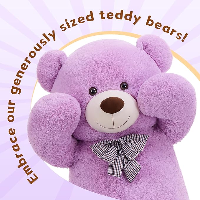 MaoGoLan Giant Teddy Bear 4 Feet,Adorable and Cuddly Big Bear Stuffed Animal 47", Classic Teddy Bear Plush Gift Decoration for Baby Shower,Party,Birthday,Valentines Day,Purple