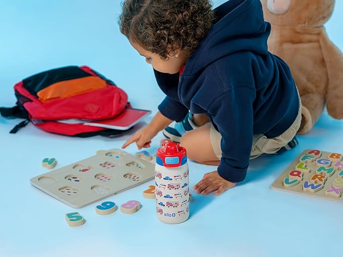 Ello Kids Pop & Fill 12oz Toddler Water Bottle with Quick Fill Lid, Double-Wall Vacuum Insulated Stainless Steel, Leak Proof, BPA Free, Sip & Chug, For School, Lunchboxes, To the Rescue
