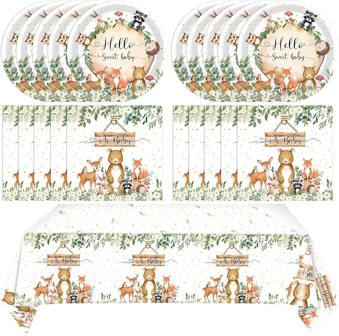 Safari Party Supplies,Baby Shower Plates and Napkins Set,Jungle Oh Baby Paper Plates,Napkins,Tablecloth丨for Wild Animals Jungle Theme Safari Zoo Birthday Decorations Party Supplies,Serves 20