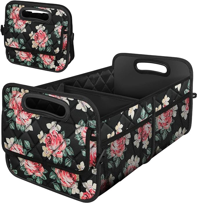 Deosk Trunk Organziers and Storage with 6 Big Pocket, 50L Waterproof Polyester Car Accessories for Women/Men (Medium, Floral)
