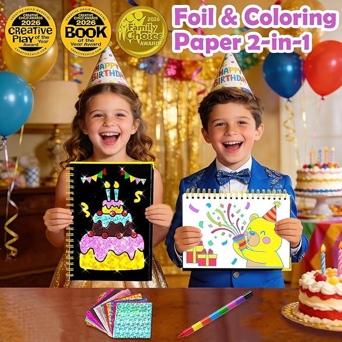 FUNNYB&G Foil Art Crafts for Kids Ages 4-8: Mother's Day 2026, Birthday Gift for Girls, Art and Crafts Supplies, Party Favors, Creative Toys for Girls 4 5 6 7 8 9 Years Old (Happy Birthday)