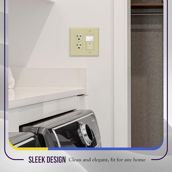 ENERLITES Combination Duplex Receptacle Outlet/Decorator Rocker Light Switch Wall Plate Cover, Midway Size 2-Gang 4.88" x 4.92", Polycarbonate Thermoplastic, UL Listed, 882131M-I, Ivory
