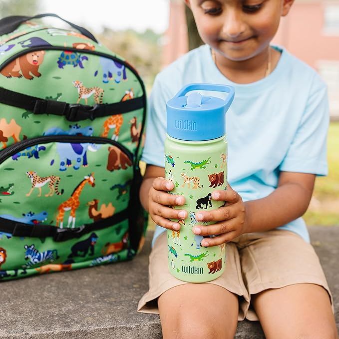 Wildkin Kids 18oz Stainless Steel Water Bottle – BPA-Free, Leakproof, Insulated, Easy-Clean - Wild Animals